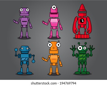 Robot set colorful cartoon vector