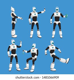 robot set in different poses on blue