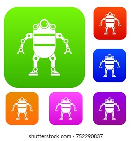 Robot set icon color in flat style isolated on white. Collection sings vector illustration