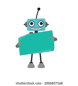 Robot Showing Poster Flat Vector Cartoon Illustration 