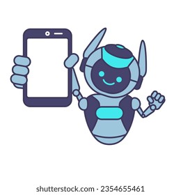 Robot shows blank phone screen for advertising vector illustration