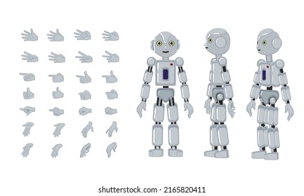 Robot. Side, front and three-quarter view. Hand animation.