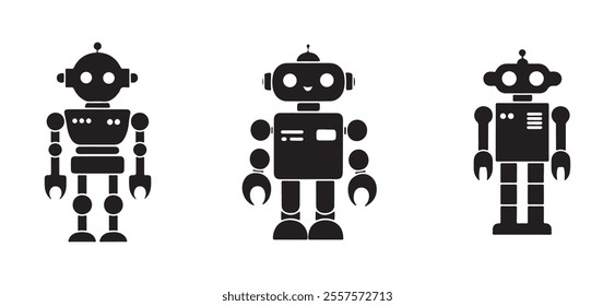 Robot silhouette vector isolated on white background