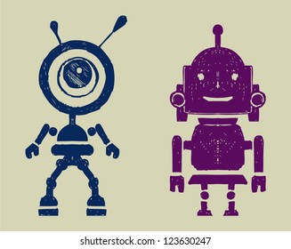 Robot silhouettest. Doodle style