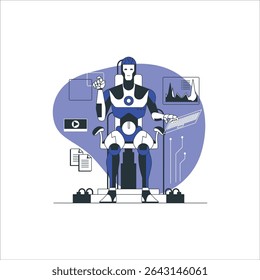 a robot is sitting in a chair with a computer