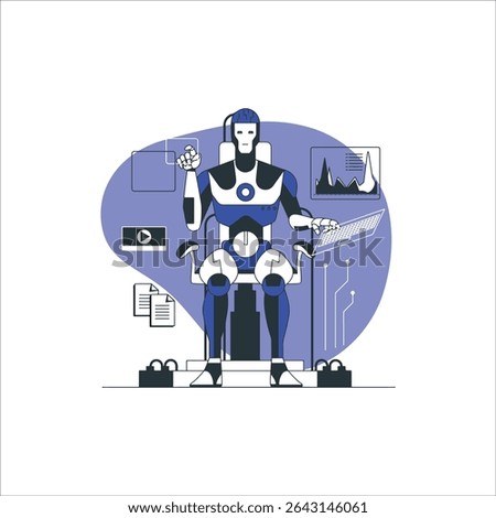 a robot is sitting in a chair with a computer