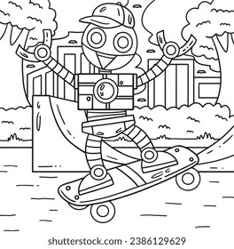 Robot Skateboarding Coloring Page for Kids