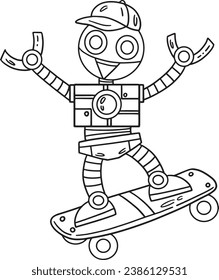 Robot Skateboarding Isolated Coloring Page 