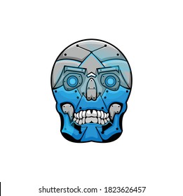 Robot Skull Head Design Vector. Design Vector of Robot Skull. Bionic Skull in Gray and Blue Colors