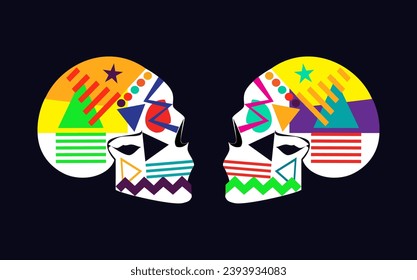 Robot skull head side view, colorful background vector