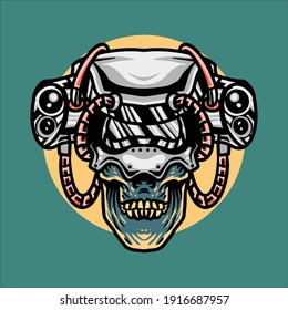 robot skull illustration vector design