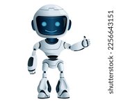 The robot smiles and gives a thumbs up