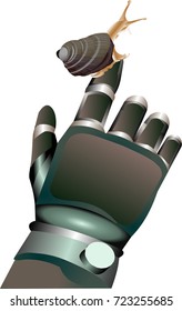 A robot and a snail. Vector isolated illustration science fiction and the future
