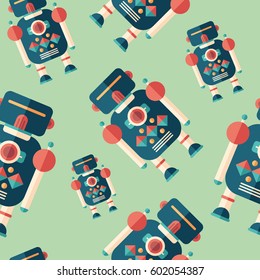 Robot soldier flat icon seamless pattern.