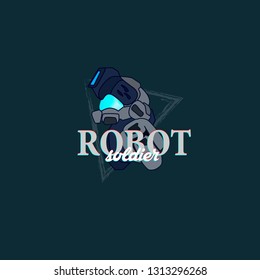 robot soldier logo for game team, toys and technology company or industry