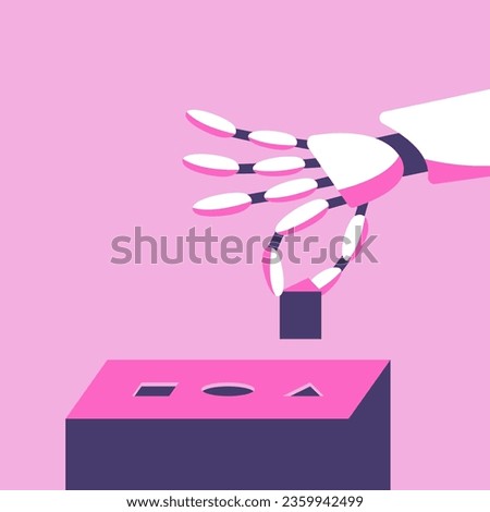 Robot sorts geometric shapes close-up. Machine learning and recognition. Ai Vision. Flat vector illustration.