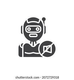 Icono de vector silencioso de sonido robot. signo plano relleno para concepto móvil y diseño web. Icono de glifo de silencio asistente de voz de Ai. Símbolo, ilustración del logotipo. Gráficos vectoriales