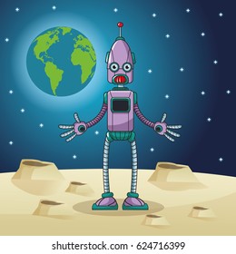 robot space earth moon star