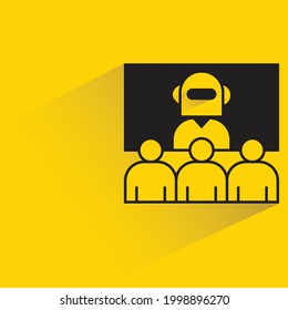 robot speaker and people audience icon on yellow background