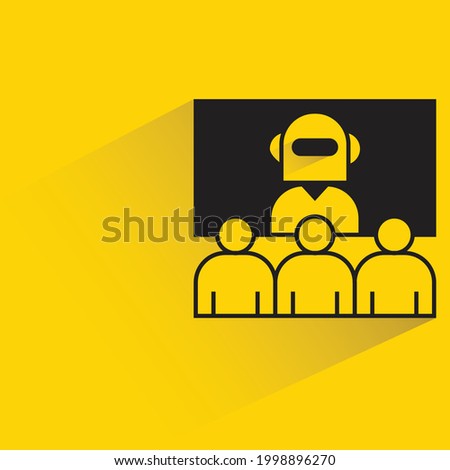 robot speaker and people audience icon on yellow background