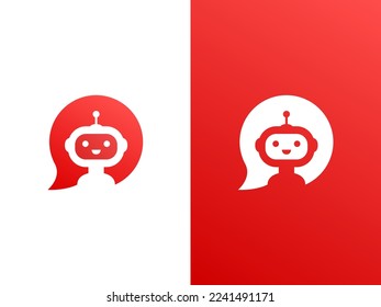 Robot in speech bubble. Cute chat bot icon in speech bubble. Support service bot. Vector illustration