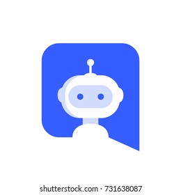 Robot in speech bubble icon. Chatbot sign design. Robot symbol template. Customer service bot. Online support bot. Modern flat style cartoon character illustration. Isolated on white background