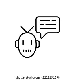 Robot with a speech bubble line icon. Autoresponder, chat bot, operator, call center, support service, hotline, mailing list, consultation, provide information. Technology concept. Vector line icon