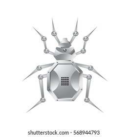 robot spider in silver color-vector drawing