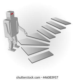 Robot with stairs 3d isolated. Vector illustration on a white background.