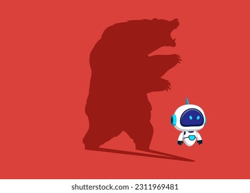 Robot standing bear shadow. Bear or bearish market trend, Trade exchange background. Global economy crash. Flat vector illustration