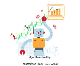 robot  standing confidently in front of rising stock market chart represent up trend of algorithmic trading