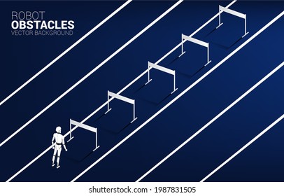 Robot standing with hurdles obstacle. concept of artificial intelligence and machine learning worker technology.