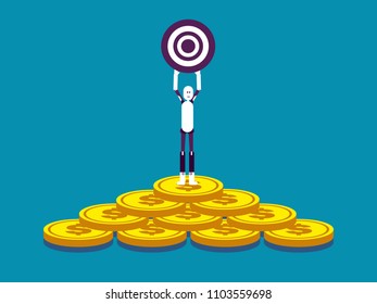Robot standing and lift the target. Vector illustration business success concept. Accessibility, Accuracy.