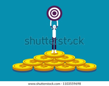 Robot standing and lift the target. Vector illustration business success concept. Accessibility, Accuracy.
