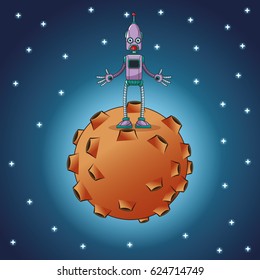 robot standing moon space