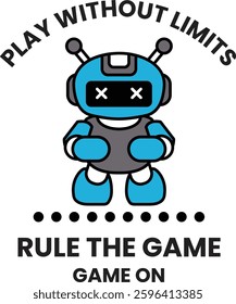 A robot is standing on a white background with the words "Play without limits" written below it