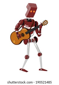 robot standing playing guitar