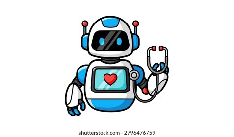 Robot with stethoscope and heart on screen