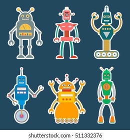 Robot stickers or icons set. EPS10 vector illustration in flat style.