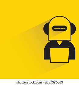 robot stock trader with shadow on yellow background