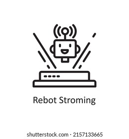 Robot Storming Vector Outline Icon Design Illustration. Artificial Intelligence Symbol On White Background EPS 10 File
