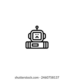 robot story sad outline icon and illustration