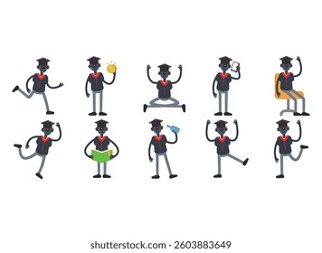 robot student characters in different poses set