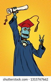 robot student graduate of a University or College. Pop art retro vector illustration vintage kitsch