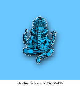 Robot style vector elephant God Ganesha. Illustration of Happy Ganesh Chaturthi. 