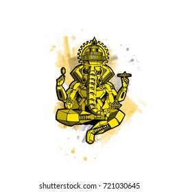 Robot style vector elephant God Ganesha. Illustration of Happy Ganesh Chaturthi. 