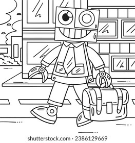 Robot in Suit and Briefcase Coloring Page for Kids