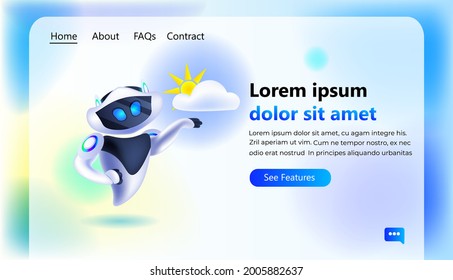 robot with sun and cloud icon robotic character artificial intelligence technology weather forecasting meteorology