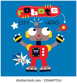 robot the superhero funny cartoon,vector illustration