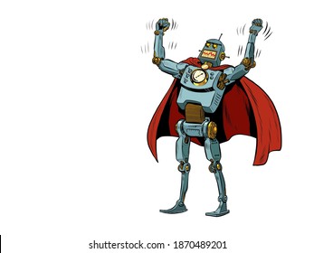 Robot superhero in a heroic pose. Pop art retro illustration kitsch vintage 50s 60s style